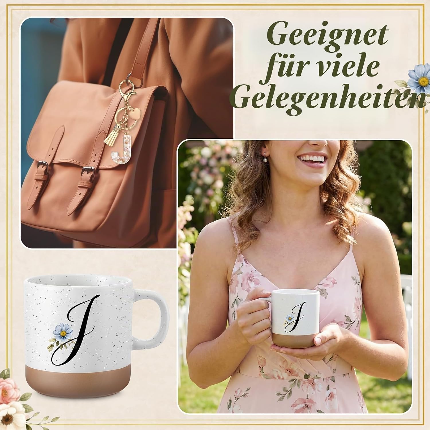Hestya Gifts with Initials Bag with Initials Cosmetic Bag Personalised Design Letters Cup Keyring Lace Ribbon Card Birthday Gifts for Women Wife Mother – Bild 7