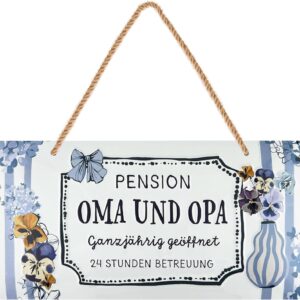 LANOLU Retro Tin Sign, Grandma and Grandpa Pension Sign for Hanging, Funny Gift Idea for Grandparents from Grandchildren, Embossed with Jute Cord, 16 x 32 cm