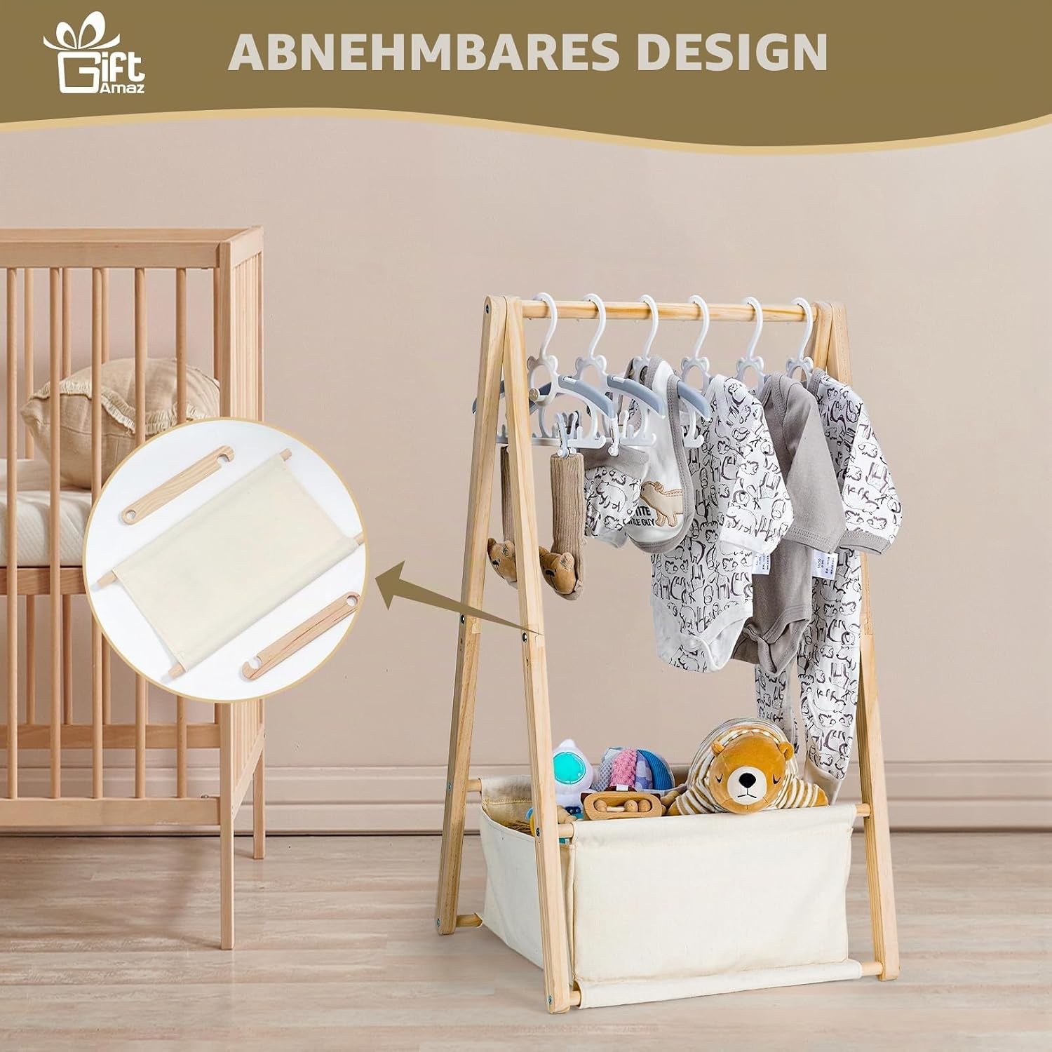 GiftAmaz Wooden Baby Basket for Baby Shower, Two-Tier Gift Basket Baby, Baby Storage Box Made of Wood with Hangers, Baby Shower Decoration, Baby Gift for Birth for Expecting Parents – Bild 4