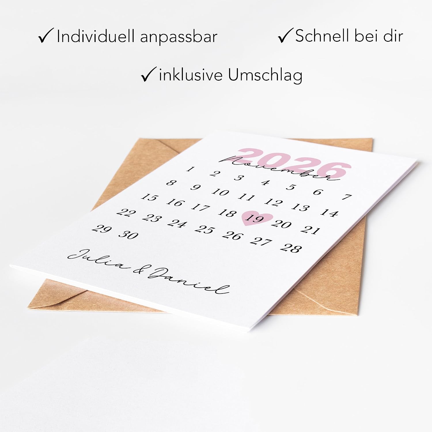 Kiddle-Design Personalised Card for Couples Calendar with Date & Year, Gift for Valentine's Day, Anniversary - Wedding & Getting to Know Day Anniversary Gift - Valentine's Day Card – Bild 2