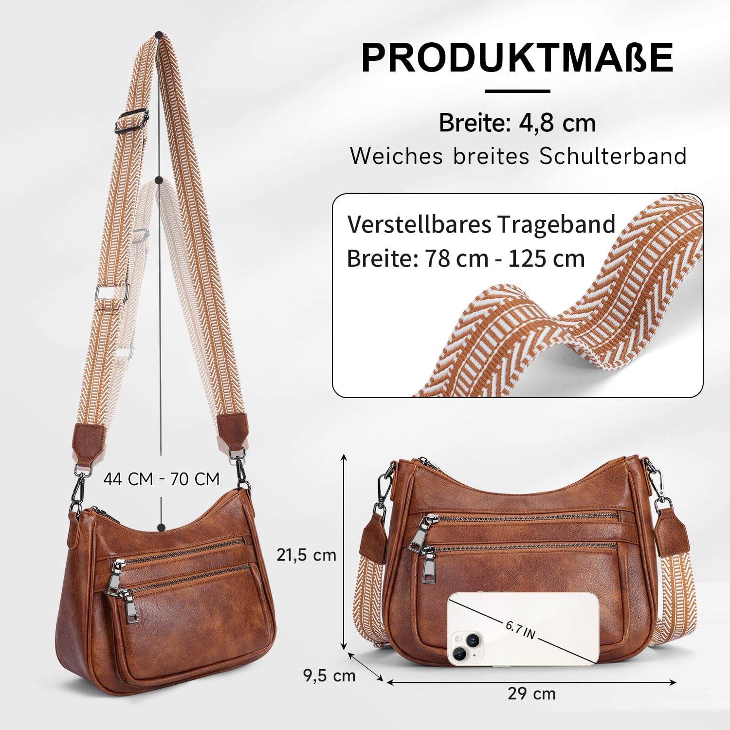 Small Handbag Women's Shoulder Bag Made of Vegan Leather Bag Crossbody Bag with Wide Strap Shoulder Bag Capacity Travel Bag – Bild 6