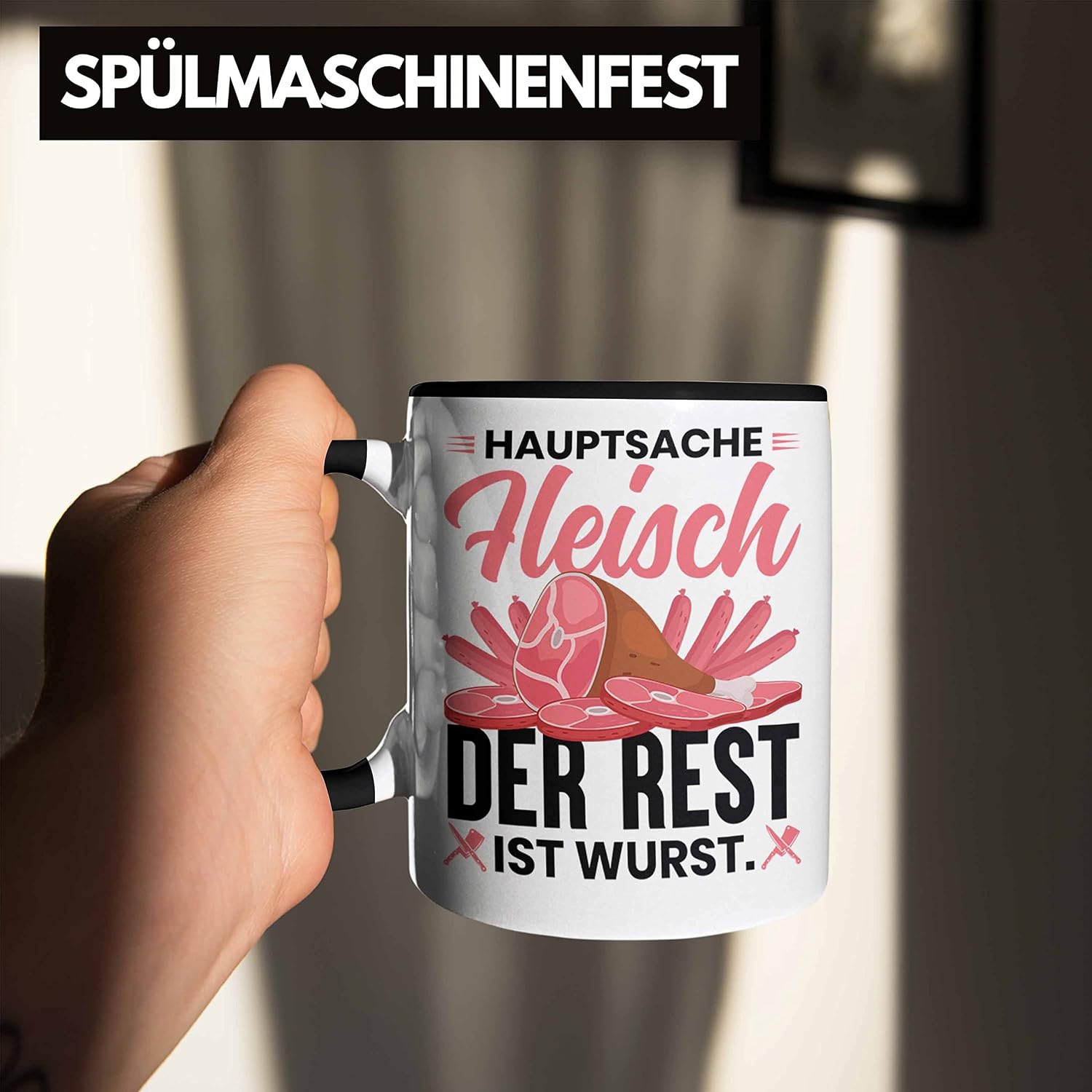 Trendation - Meat Butcher Mug Gift Main Meat The Rest Is Sausage Gift Idea (Black) – Bild 4