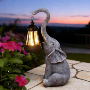 Yeomoo Elephant Decorative Garden Figure with Solar Lantern, Garden Gift Idea