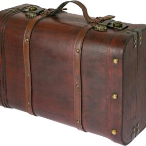 HMF 6412-145 Wooden Treasure Chest Vintage Suitcase, 45 x 30.5 x 20 cm, Large, Peru