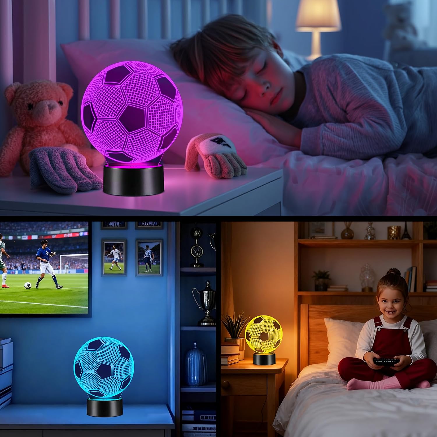 Linkax 3D LED Night Light Optical Illusion Light Illuminating Light Desk Table Light Lamp 7 Color Remote Control with Acrylic Flat & ABS Base & USB Charger – Bild 6