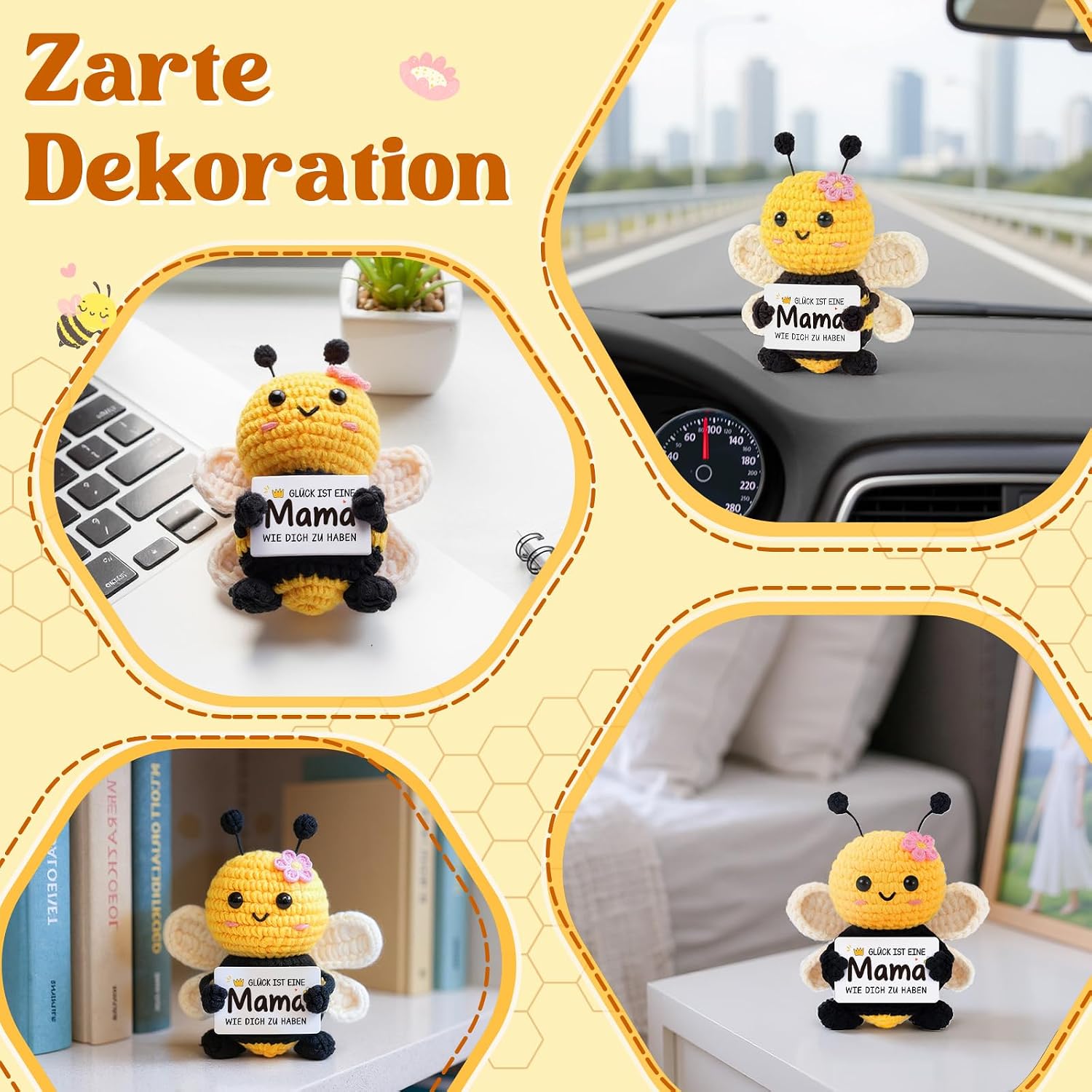 Gleevara Mum Gift - Hand Crocheted Bee Figurine with Energy Card – Bild 6