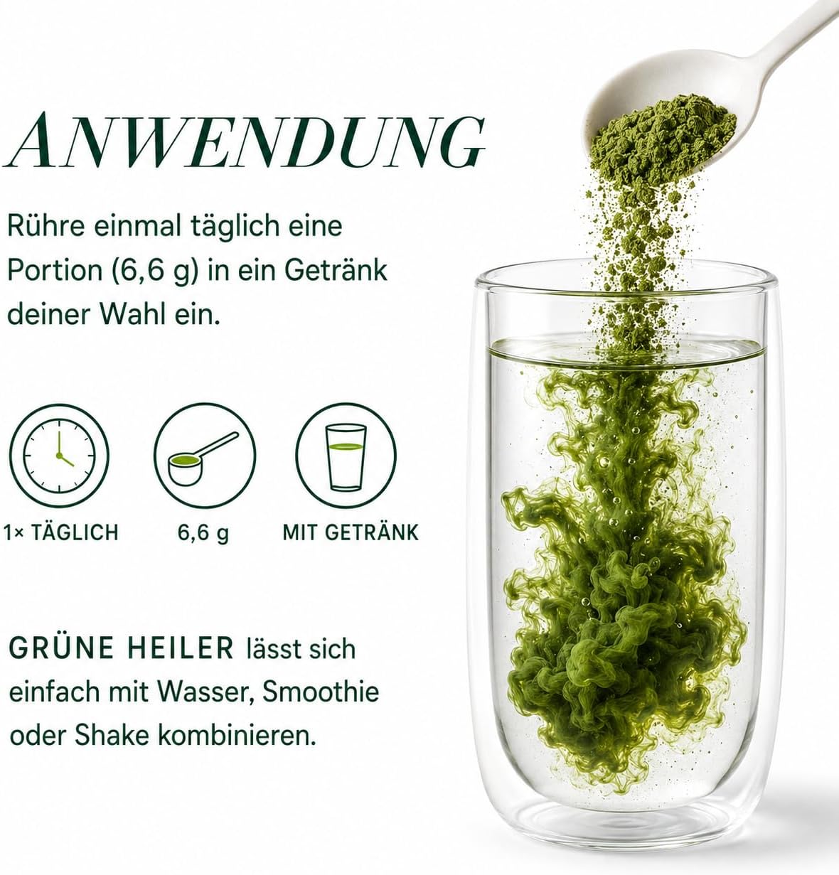 Green Detox Powder Superfood Powder, 200g - Green Plant Blend Helper with Matcha, Barley Grass, Spirulina, Chlorella for Digestion, Energy Metabolism, Liver Function - 30 Servings – Bild 5