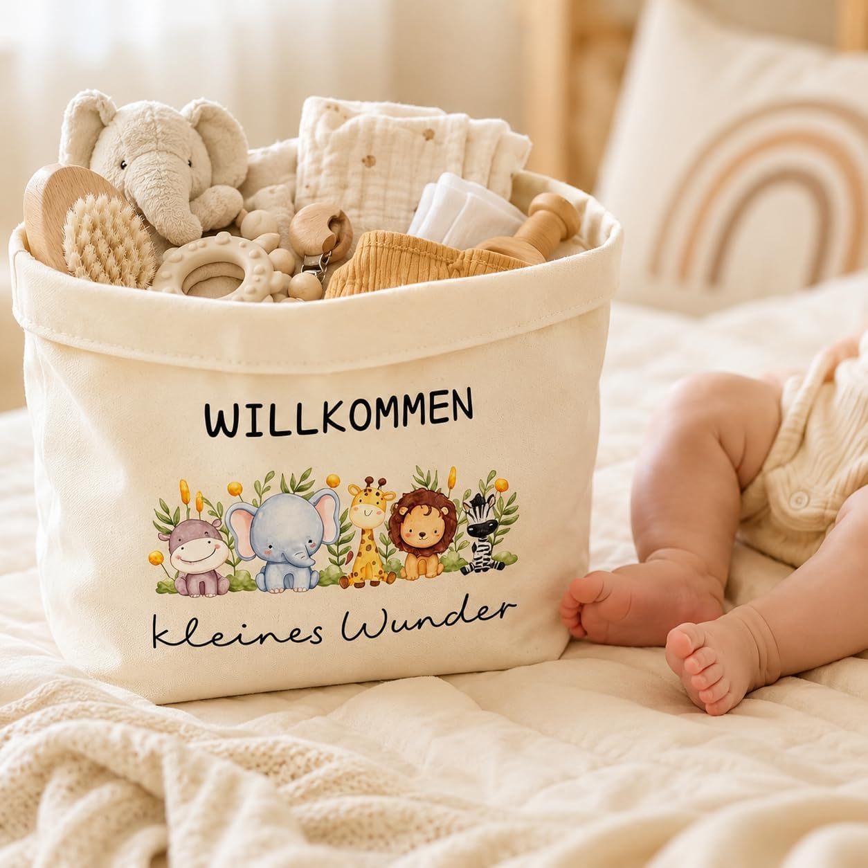 Baby Gift Storage Basket, Welcome Little Wonder 38 x 22 x 15 cm, Gift for Birth Boy Girl Fabric Basket, Baby Gifts for Birth Girl Baby Shower Christening Newborn Decoration – Bild 4