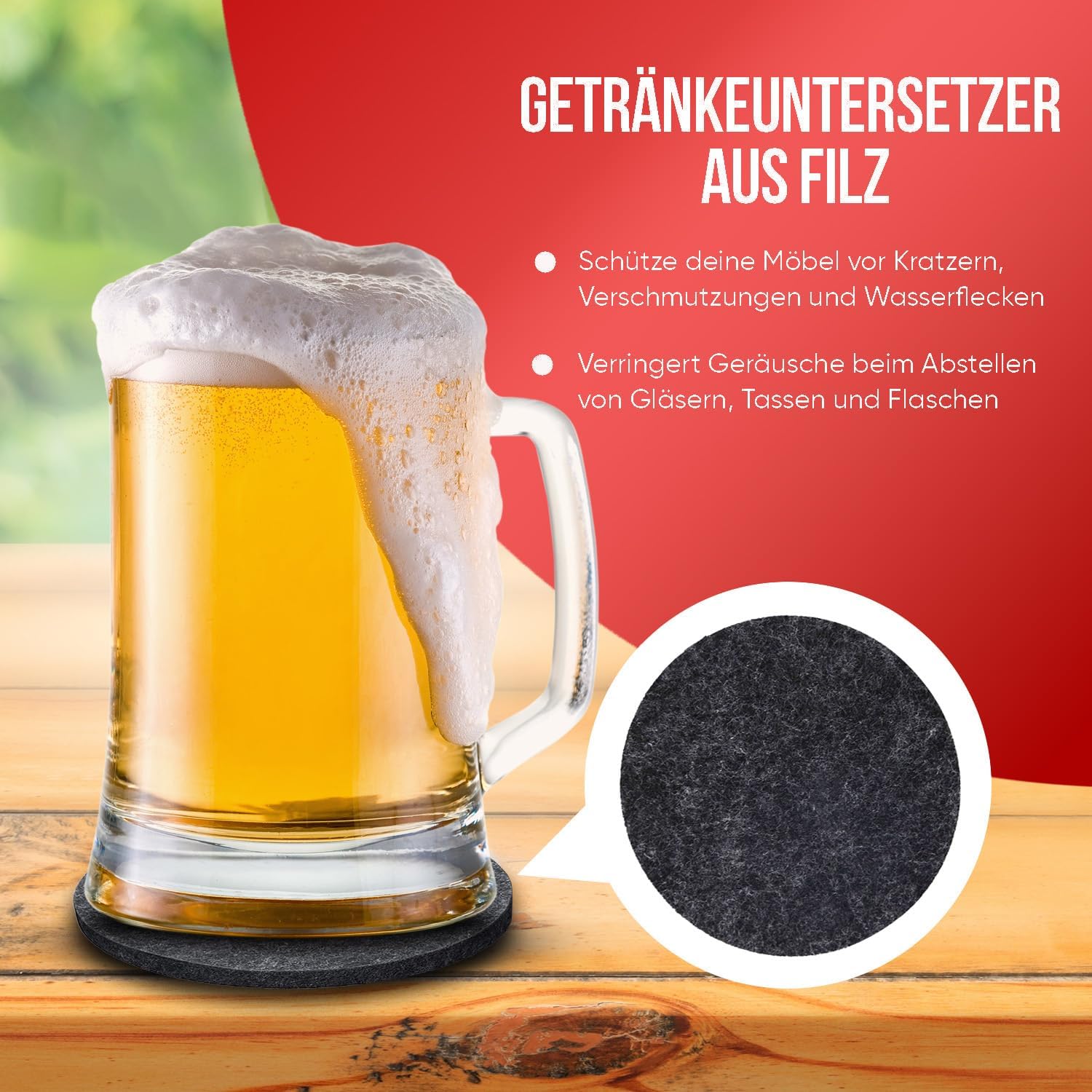 wortek Gift Set Men's Gifts - Men's Handbag Beer Made of Felt with 6 Compartments - Bottle Opener with Collection Container - Coaster Glasses Set of 6 - Funny Gifts for Men and Beer Lovers – Bild 6