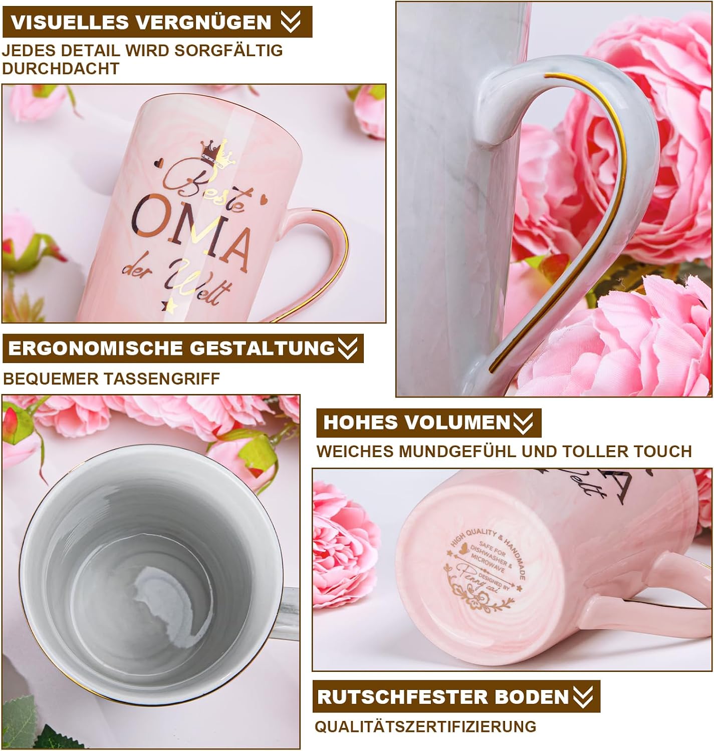 Gift Grandma and Grandpa, Gifts for Grandparents with 400 ml Mug, Pink Grey – Bild 4