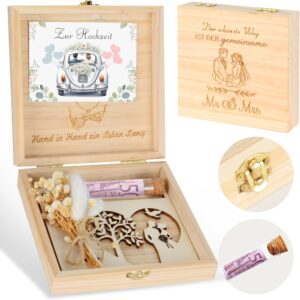 Wedding Gifts for Bride and Groom, Money Gift Wedding Wood, Wedding Gift Money, Dried Flower High, Wooden Box, Wedding Card, Money Gifts for Wedding Anniversary Made of Wood, Couple Gifts