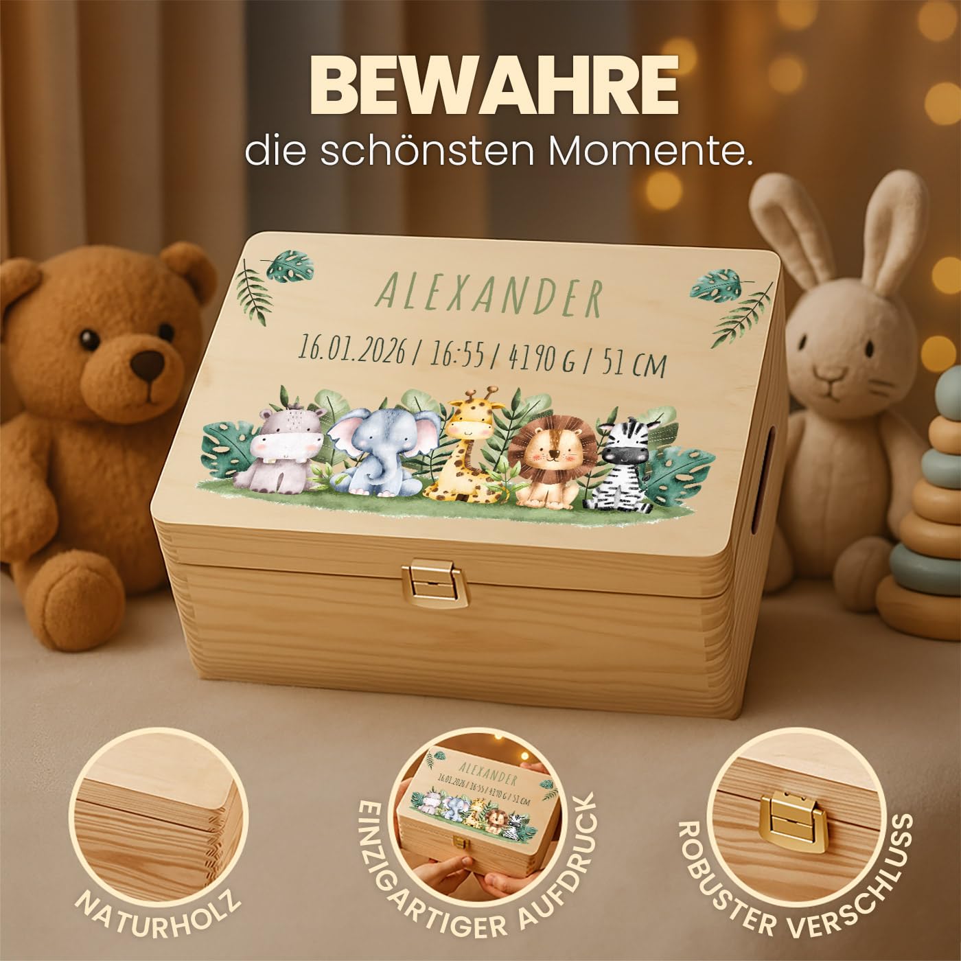 Maverton Erinnerungsbox Baby mit Namen, Aufbewahrungsbox mit Deckel – Bild 4