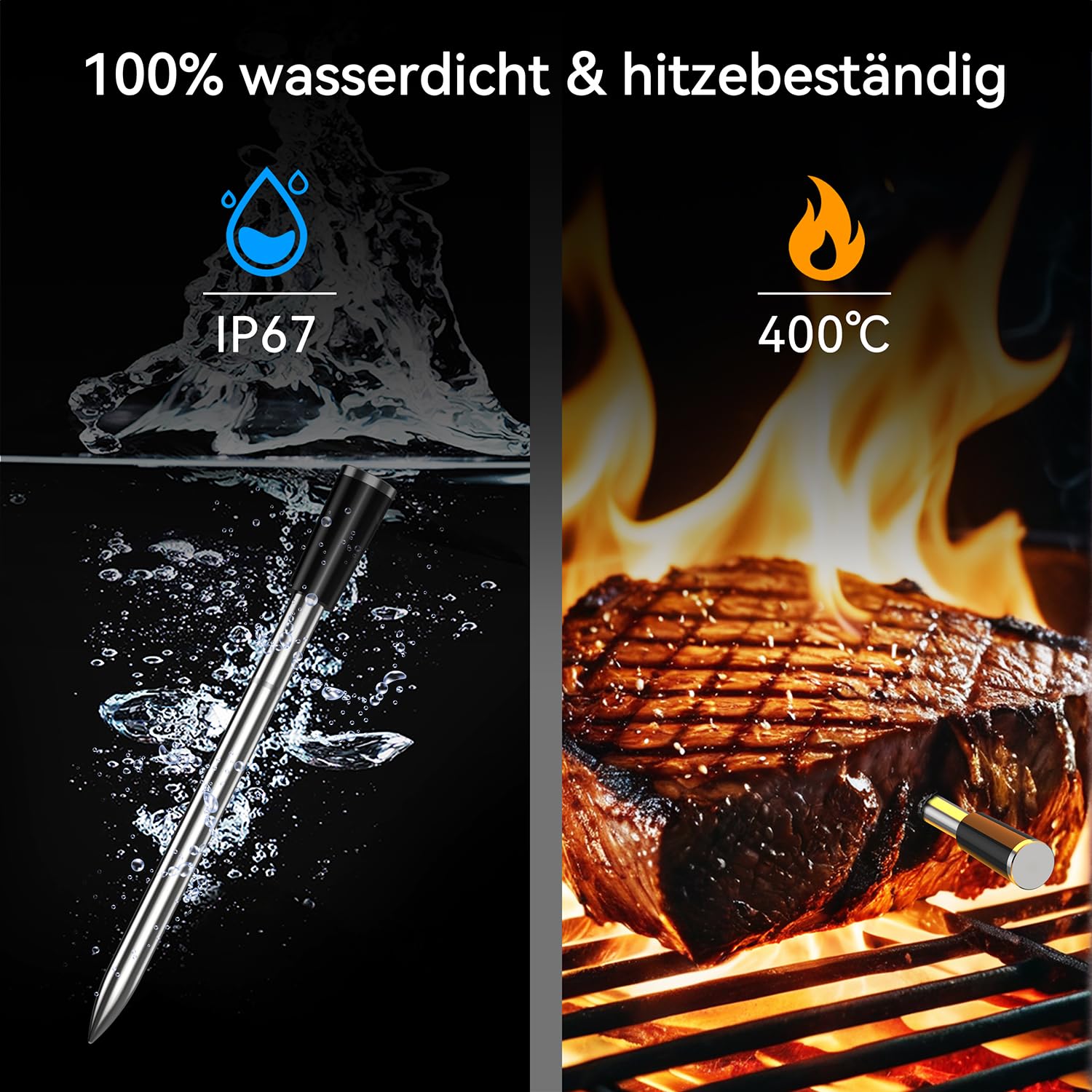 BFOUR BF-30 PRO Meat Thermometer Wireless Bluetooth Grill Thermometer with App Connection, LCD Display, IP67 Waterproof, Roasting Thermometer for BBQ, Oven, Grill, Kitchen – Bild 5