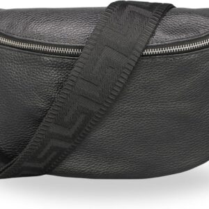 Brise Art AFIA Women's Bum Bag Genuine Leather Handmade Crossbody Bag, Black-Silver 5, shoulder bag