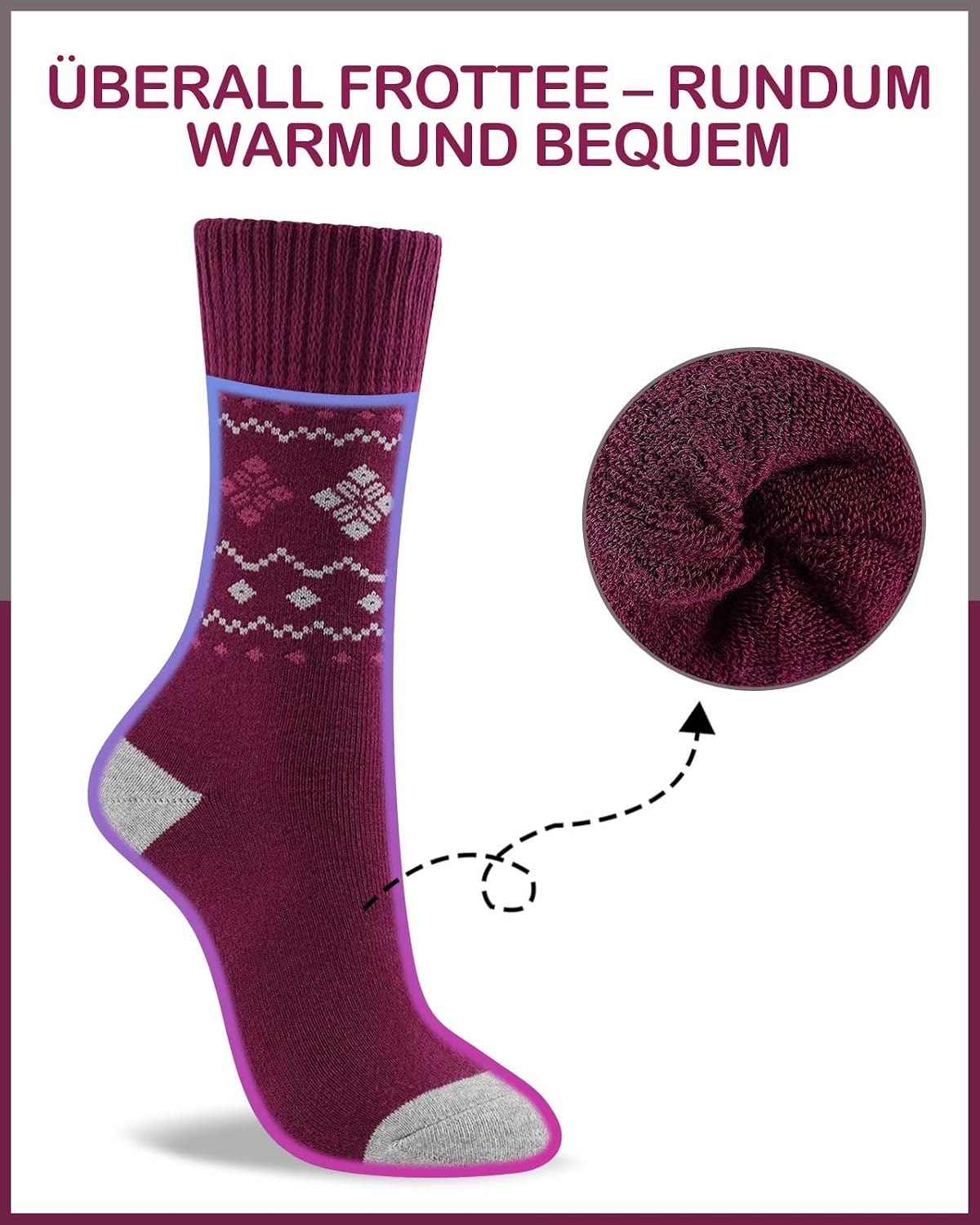 Niorasen 6 Pairs of Women's Thermal Socks, Warm Winter Socks, Thick Soft Cotton Socks, Colourful Funny Gifts with Terry Cloth Inner – Bild 5
