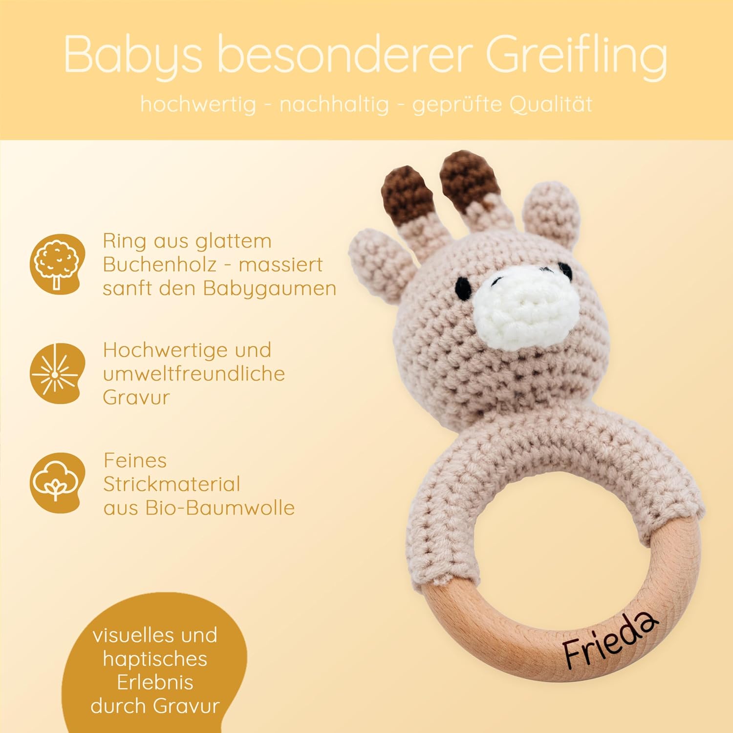 Bärenfreunde Grasping Toy, Baby Rattle, Teething Ring Baby Personalised – Bild 4