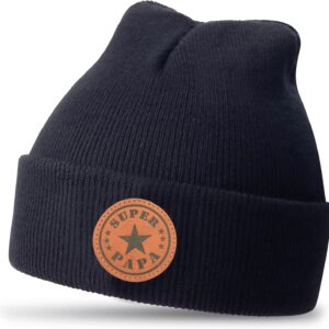 Mens Super Papa Knitted Beanie Hat Black