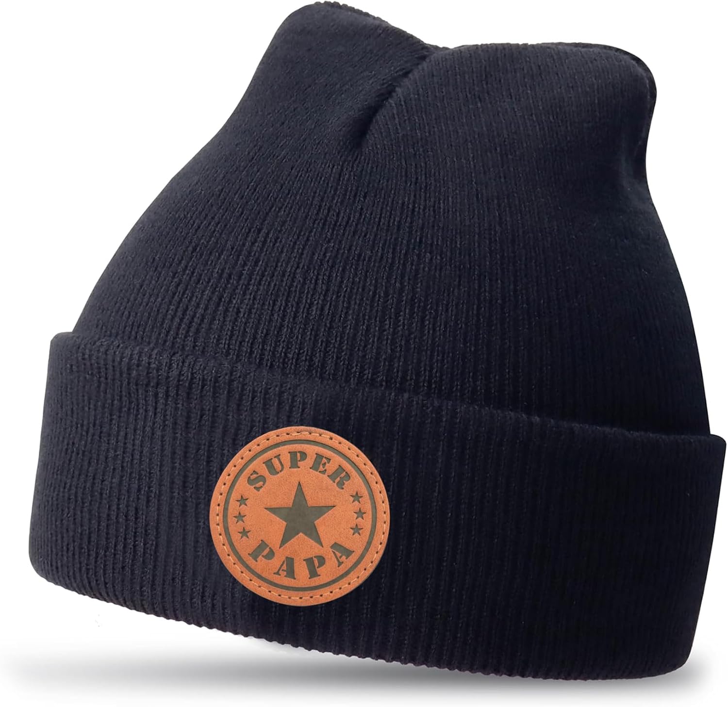 Mens Super Papa Knitted Beanie Hat Black