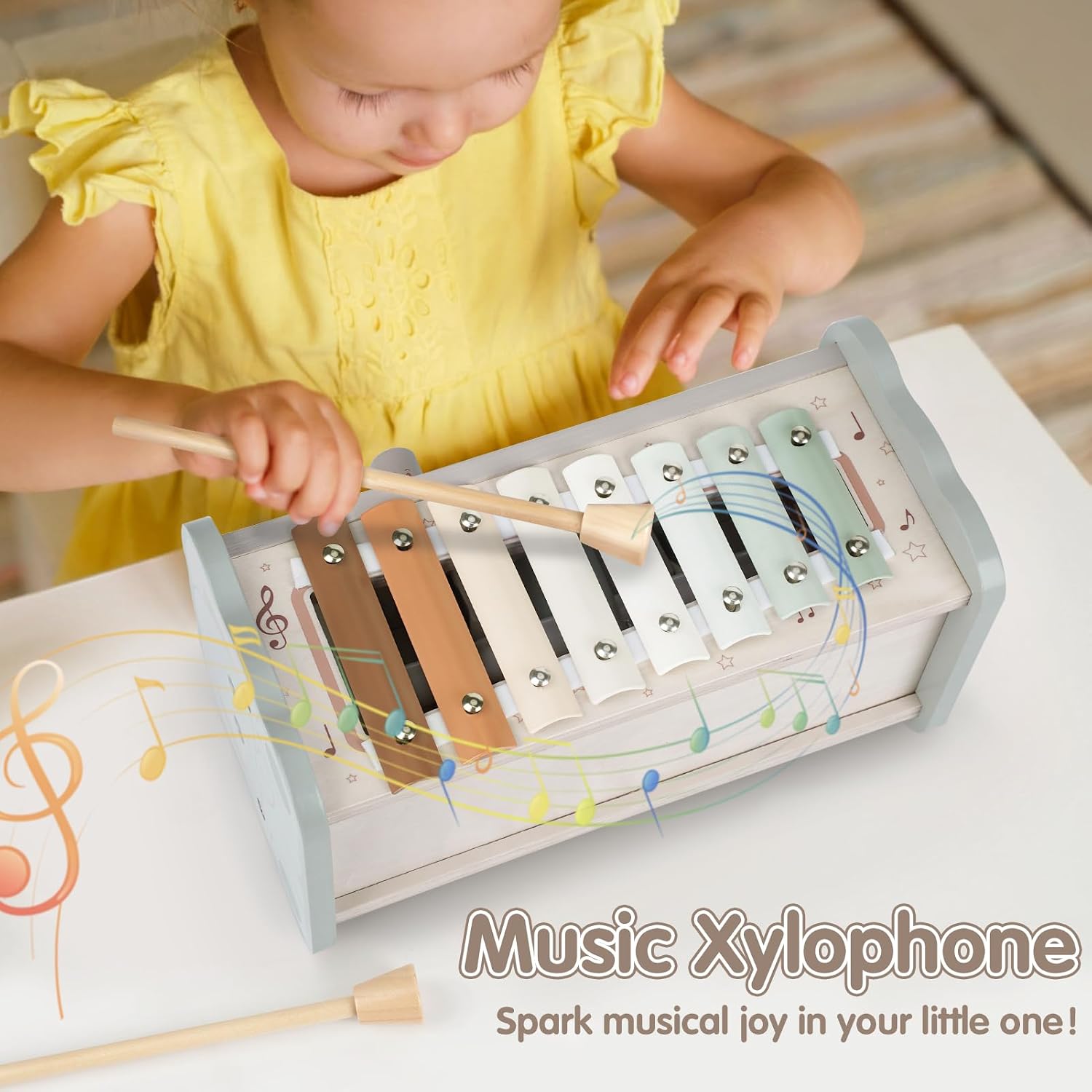 Dinorun Montessori Hammering Toy from 1 Year Old, Wooden Motor Skills Toy, Xylophone, Gift for Children Aged 1, 2, 3, 4 Years, for Girls, Boys – Bild 4
