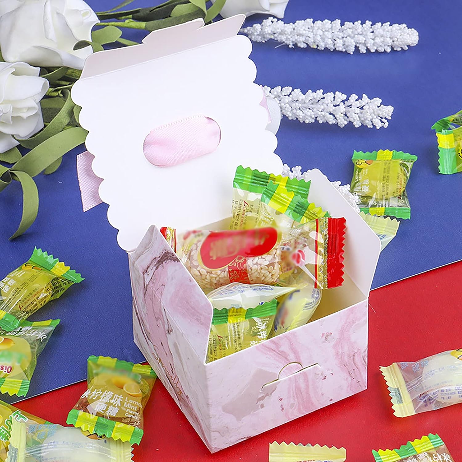 Gift Boxes with Ribbons, Pack of 50 Candy Gift Boxes, Candy Gift Box, Small, Candy Box Wedding, Candy Box for Party, Wedding, Christmas, Halloween, Birthdays (Pink) – Bild 4