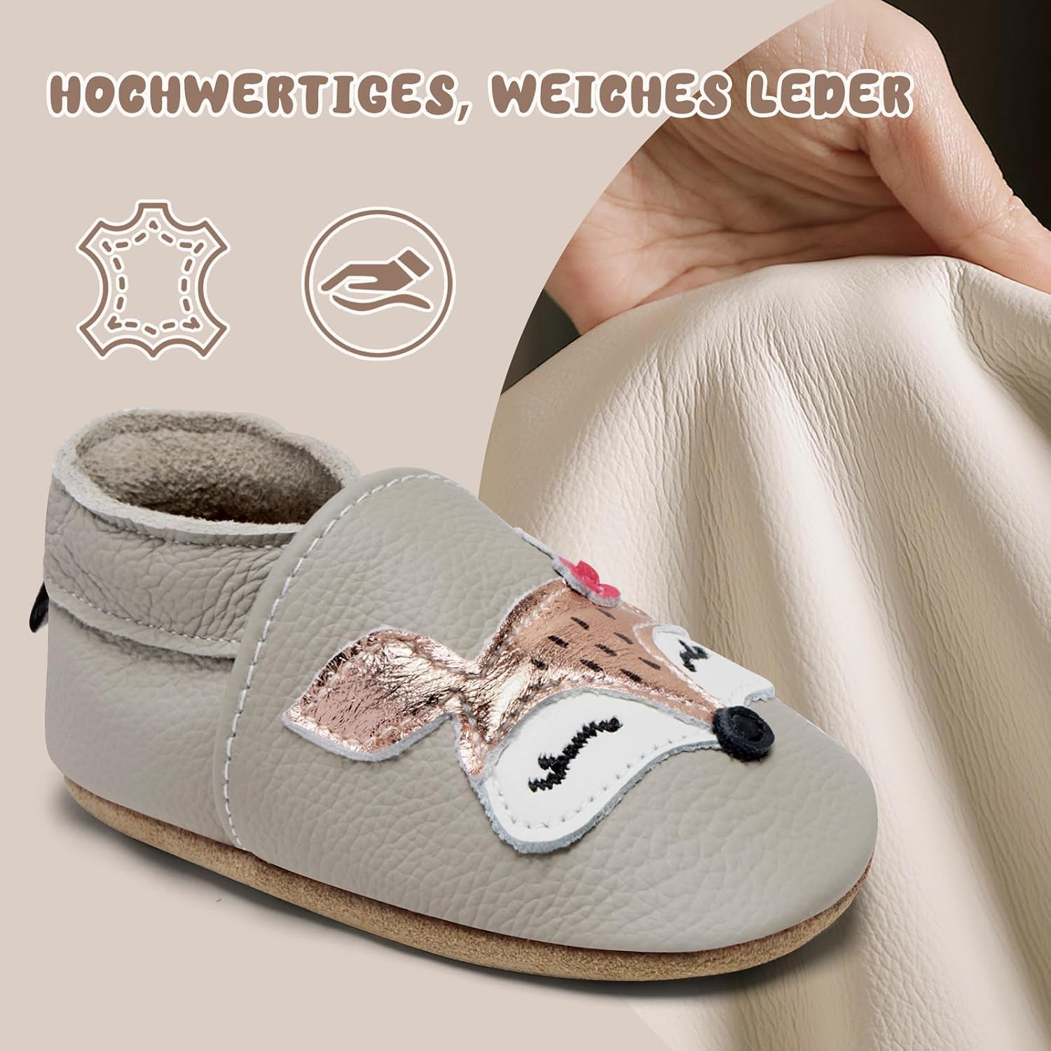 IceUnicorn Crawling Shoes Baby First Walking Shoes Boys Girls Soft Leather Baby Slippers Toddler Non-Slip Leather Shoes Baby – Bild 5