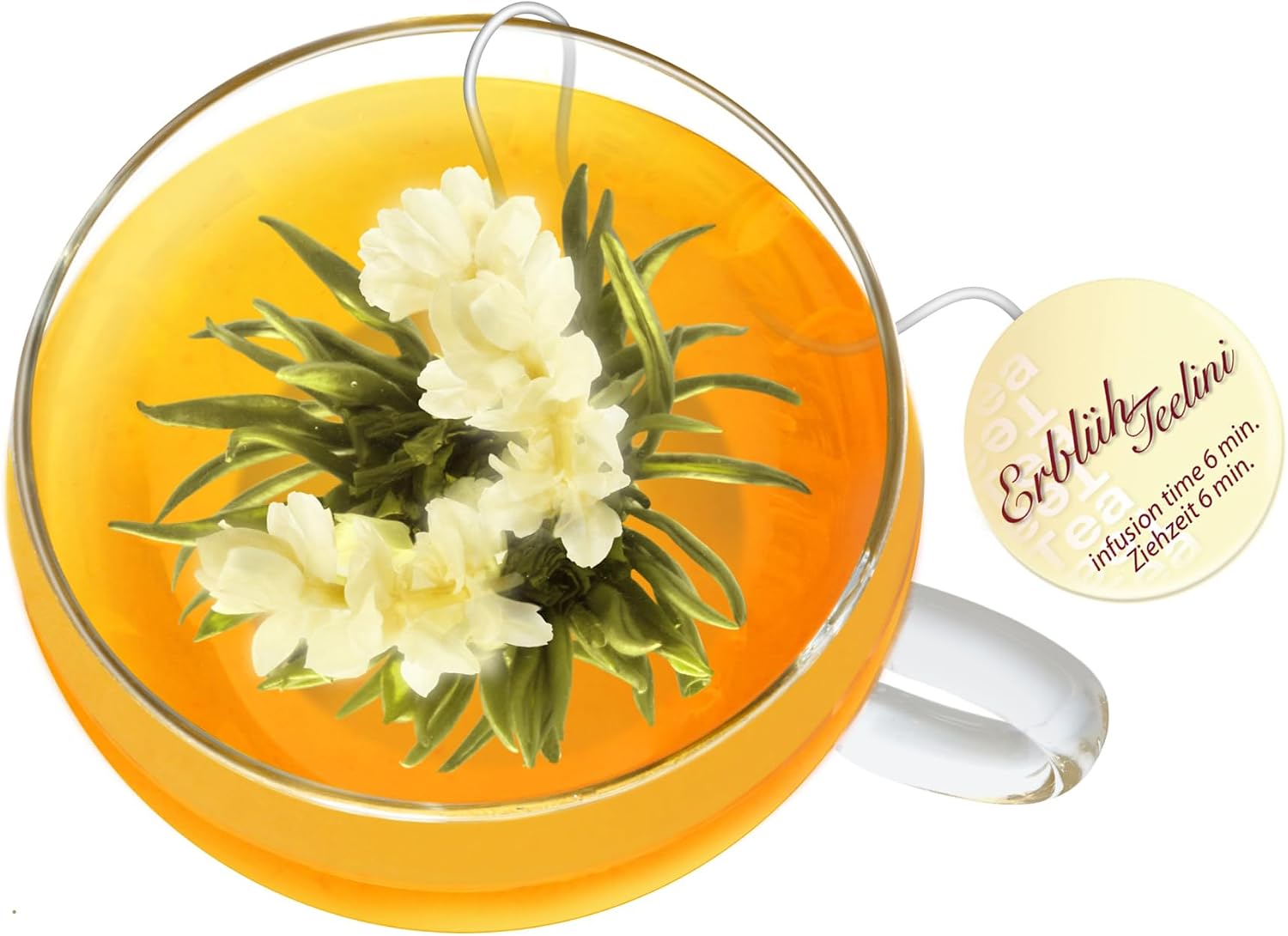 Creano ErblühTeelini Tea Flowers Gift Set with Tea Glass and 8 Tea Flowers in Cup Format, White Tea – Bild 5