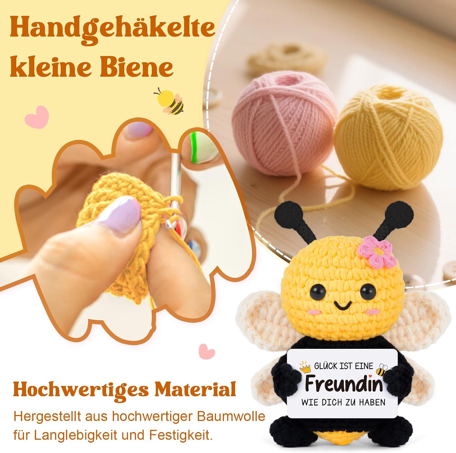 Gleevara Best Friend Gifts - Hand Crocheted Bee Figurine – Bild 5
