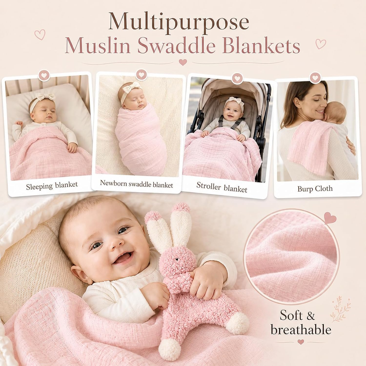 Baby Gift Girl with Rabbit Comforter, Newborn Gift – Bild 5