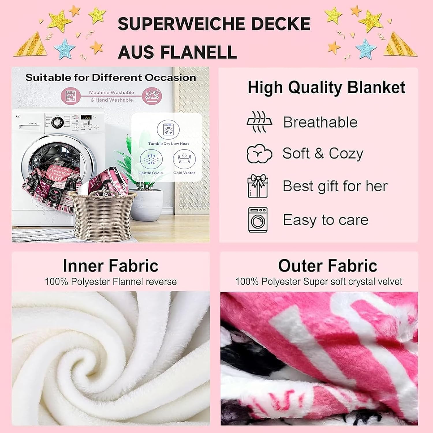 Gifts for Best Friend Flannel Cuddly Blanket (Pale Pink, 150 x 130 cm) – Bild 7