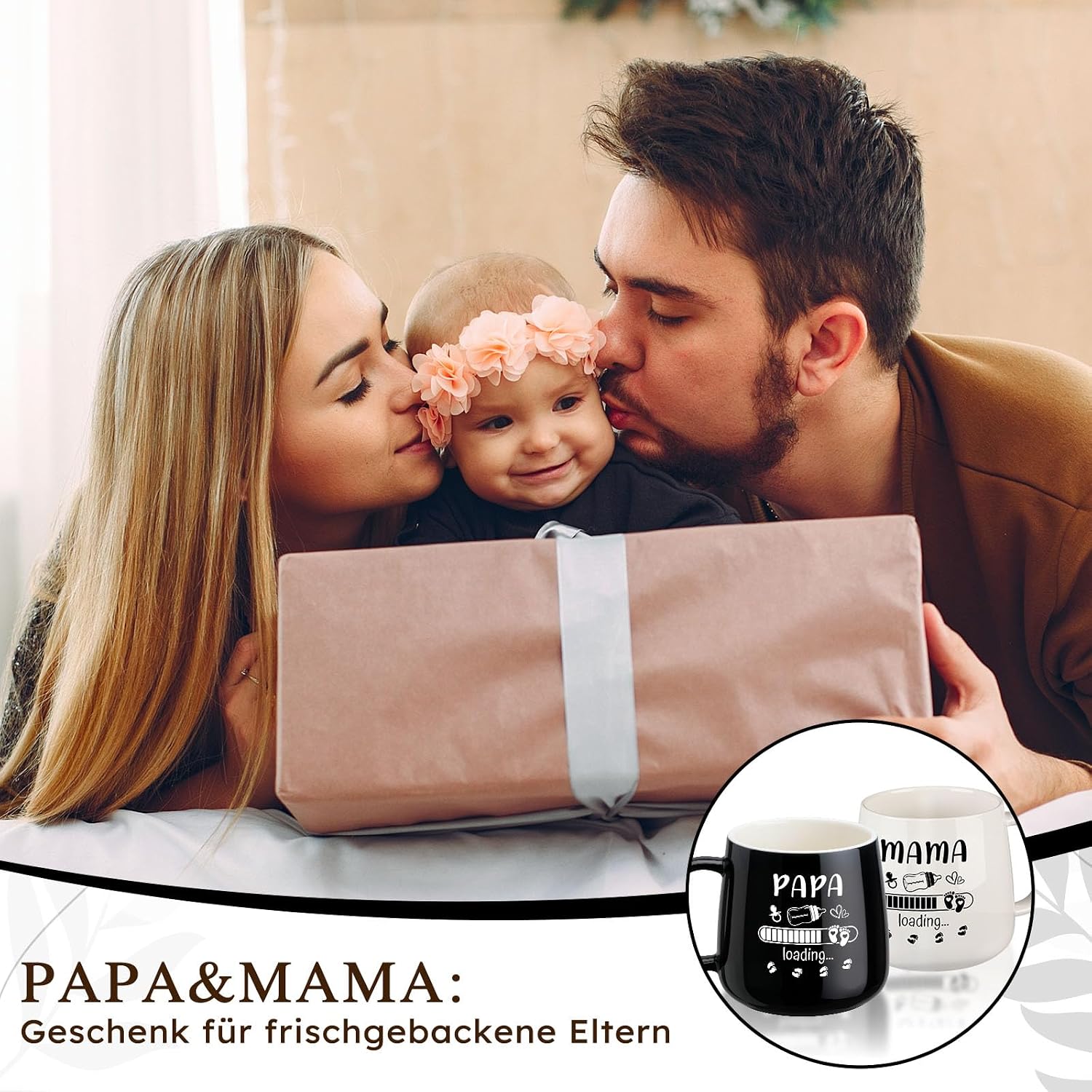 TUZELIYA Mama & Dad Coffee Mug Set - Gift to Be Parents, 350 ml Black and White Cups for Pregnancy, Baby Shower, Valentine's Day & Anniversary – Bild 3