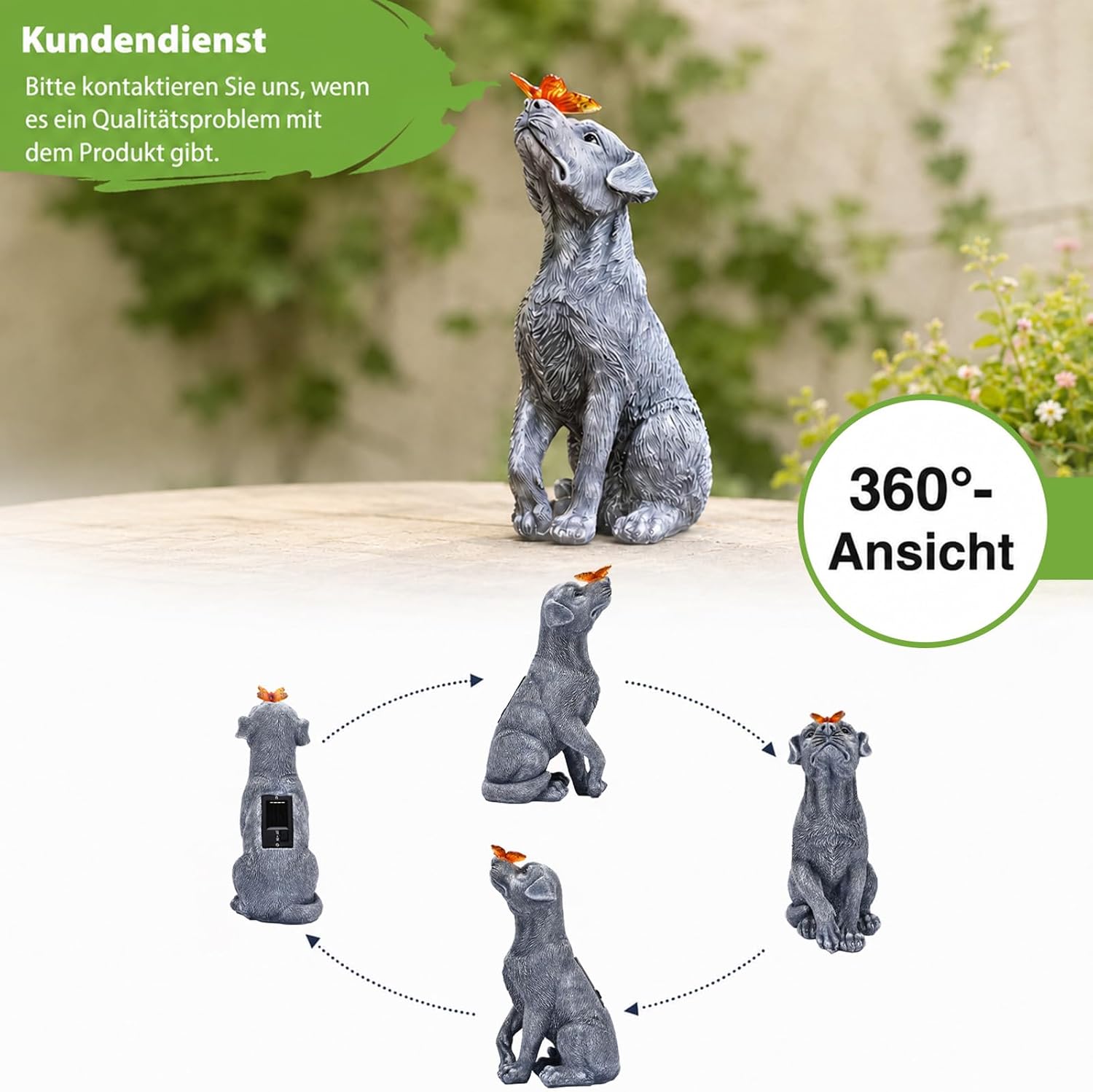 Yeomoo Solar Dog Figure with Butterfly Decoration for Outdoors, Garden Gift – Bild 4
