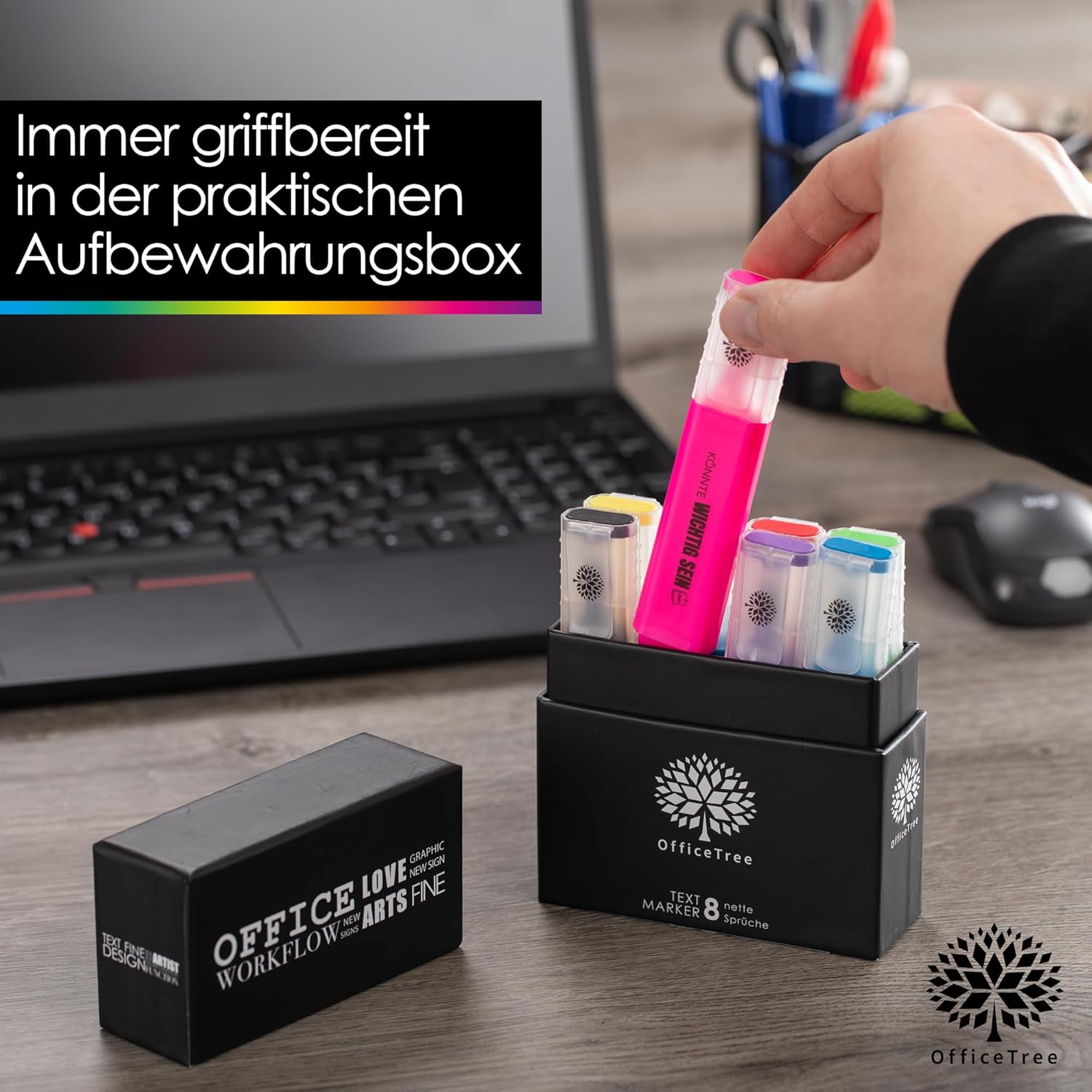 OfficeTree 8 Funny Highlighter Set in Box - Cute Sayings - Highlighter with Sayings as Funny Office Items for Students, Teachers, Work Colleagues – Bild 5