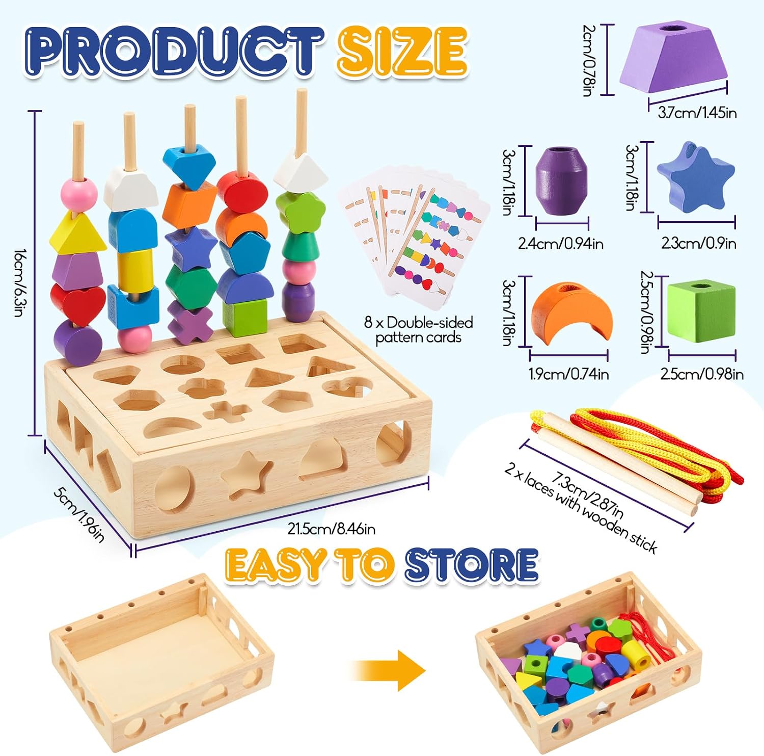 Montessori Toy from 3 4 5 Years Motor Skills Toy Threading Game Building Blocks Sorting Game for Children, Wooden Stacking Game Fine Motor Skills Educational Games Gift for Baby Boy Girl – Bild 2