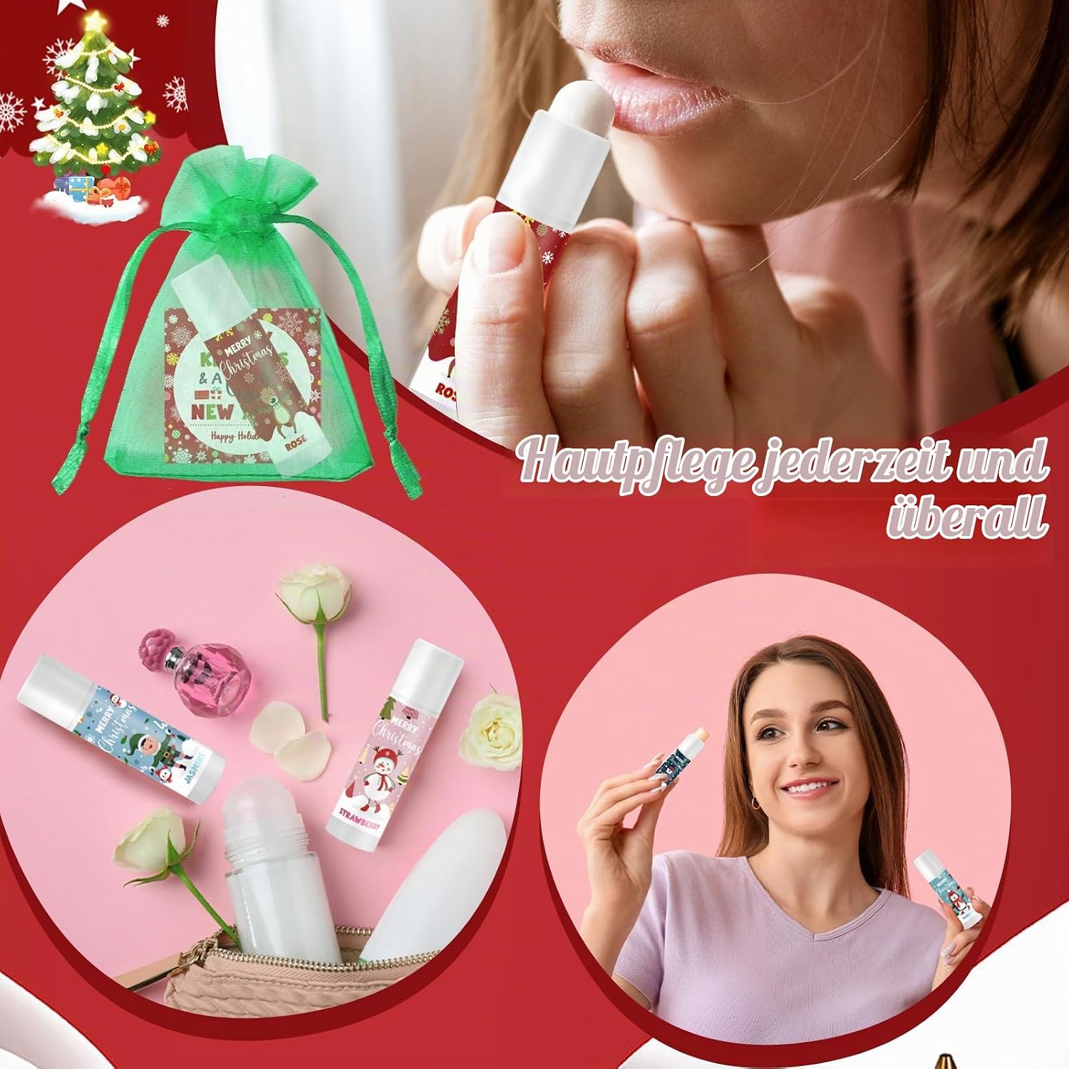 Queekay 24 Sets Christmas Lip Balm with Christmas Cards Organza Bags Advent Calendar 2025 Women Customer Gift Filling Small Gifts for Colleagues Employees Friends Family – Bild 7