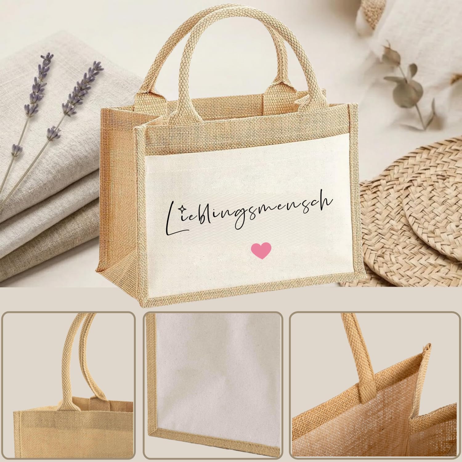 Lieblingsmensch Gift Jute Bag for Women with Postcard, Heart Man Gift Women's Shopper Bag Best Friend Gifts Birthday Thank You Gifts – Bild 5