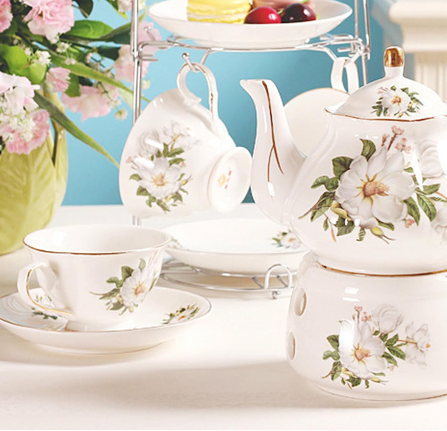 European Style Peony Ceramic Coffee & Tea Gift Set – Bild 4