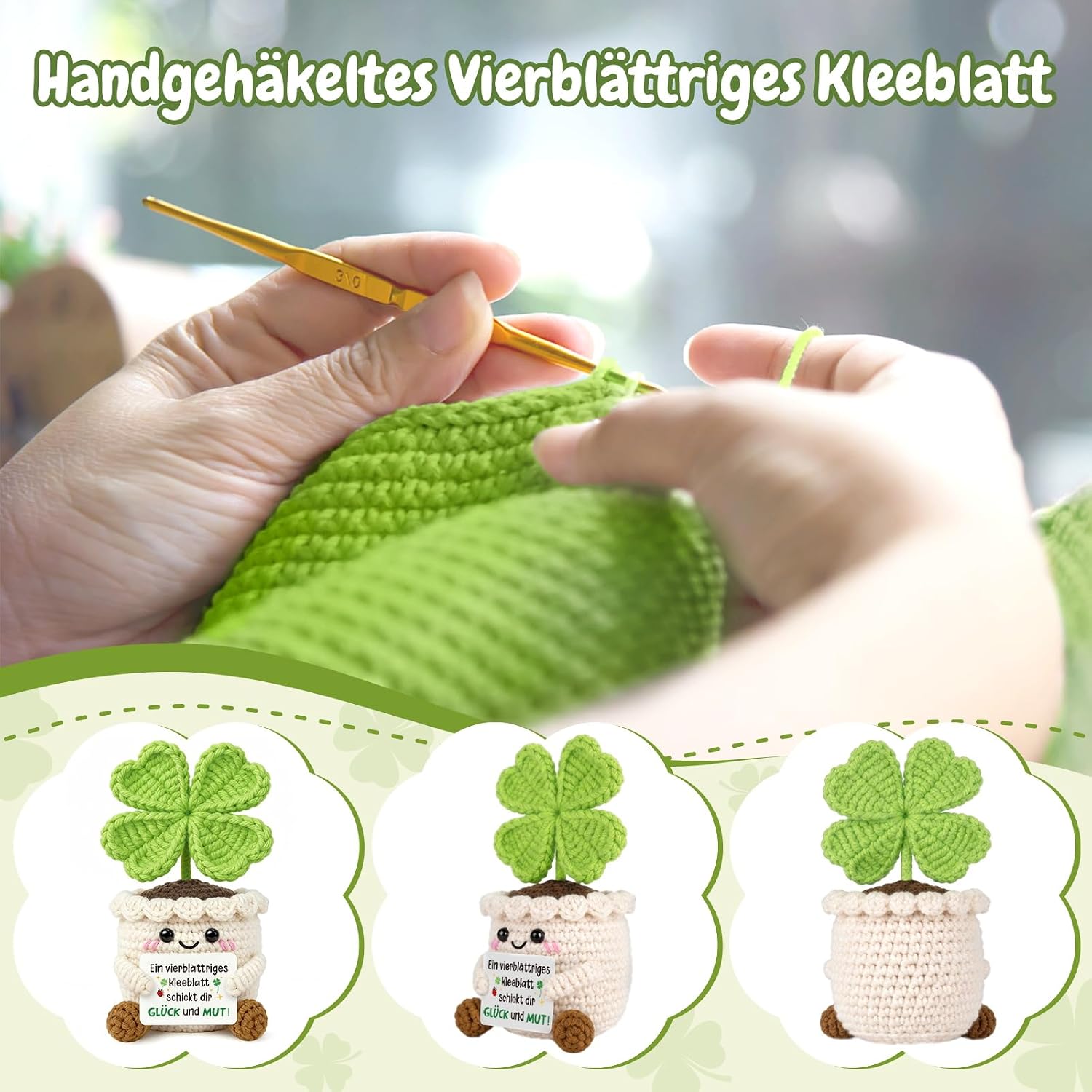 Lucky Charm Pocket Hug Positive Crochet Clover with Coins – Bild 4