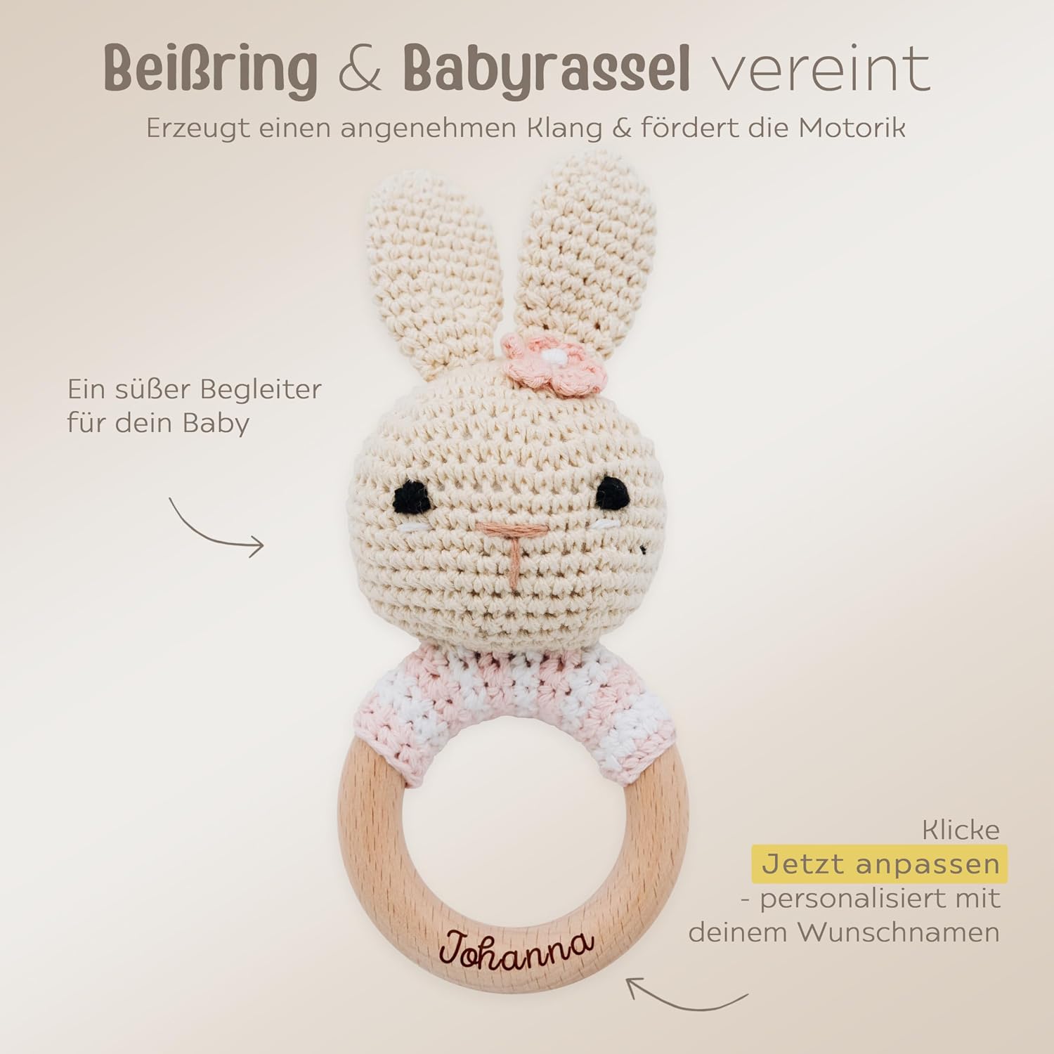 wunderwunsch Grasping Toy, Baby Rattle, Teething Ring Baby Personalised – Bild 6