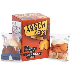 FOOD crew Arschkeks 10 x Lucky Biscuits Funny – Individually Packed – Funny Gifts & Joke Items – Lucky Biscuit with Sayings in German – Small Gift & Advent Calendar Filling