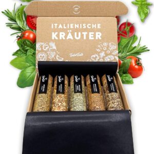 TIMBER TASTE® Italian Spices Gift Set Women – 5 Mediterranean Mixtures for Pasta & Pizza | Italian Specialities | Spice Set | Delicatessen Idea | Italy Gift for Kitchen Birthday