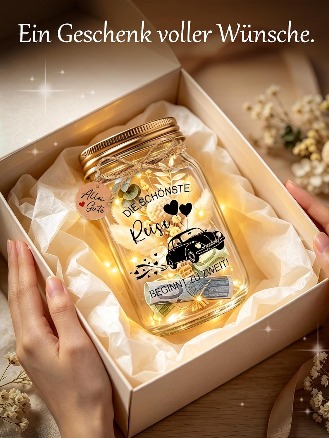 Wedding Gifts for Bride and Groom, Money Gift, Wedding LED Bottle Light – Bild 4