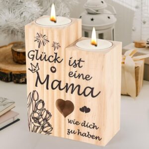 Mother's Day Gifts for Mum, Seutgjie Mum Gift for Birthday, Mother's Day, Christmas for Mum, Expectant Mother, Mother-in-Law, Personalised Candle Holder, Wooden