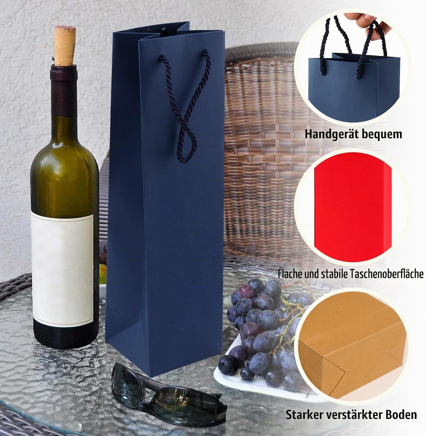 Pack of 12 Wine Gift Bags, Dark Blue Wine Bottle Bags Made of Kraft Paper, Bottle Bags Gift Bags for Wine with Handle, Kraft Wine Organiser for Christmas, Wedding, Birthday Party Gift Bags – Bild 4