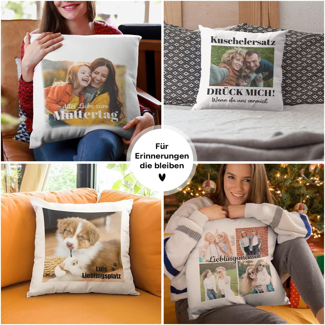 Personalised Cushion 40 x 40 cm with Photo & Cushion Filling - Individual Photo Cushion with Picture - Personalised Gift for Women, Men & Girlfriend - Decorative Cushion & Cuddly Cushion, White/Green – Bild 7