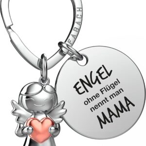 FABACH Best Mum Keyring Guardian Angel Lucky Charm with Heart and Engraving – Best Mum Gifts Keyring – Best Mum Gift Angel Lucky Charm Mother’s Day