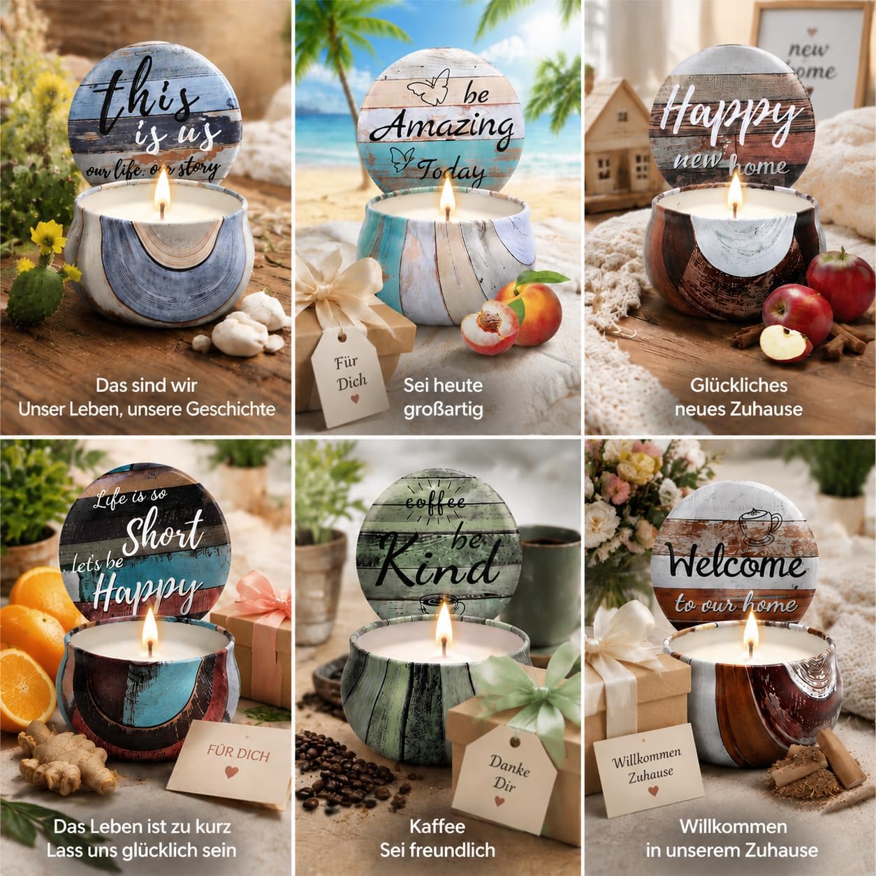 Gifts for Women Scented Candles Set with Decorative Wooden Box Set of 6 Candles with Sayings Natural Soy Wax Candle for Birthday Gift Set for Men and Women – Bild 9