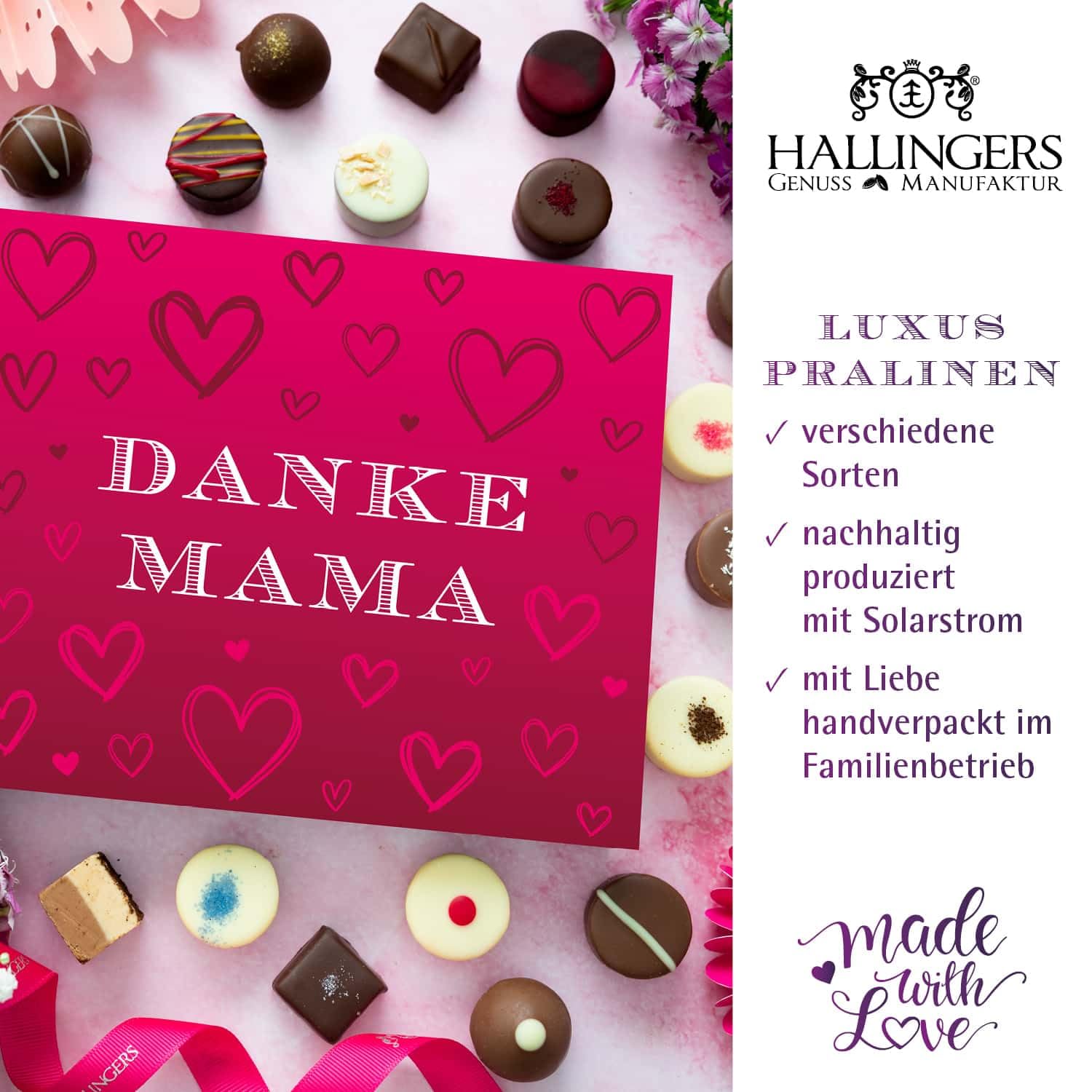 Hallingers Genuss Manufaktur Feinkost Mother's Day Gift Set – XXL Gift Basket "Mother's Day Pink" Large Gift Chocolate Chocolates, Sparkling Wine, Tea, Nougat & Gummy Bears Gift Idea for Mum Grandma – Bild 3