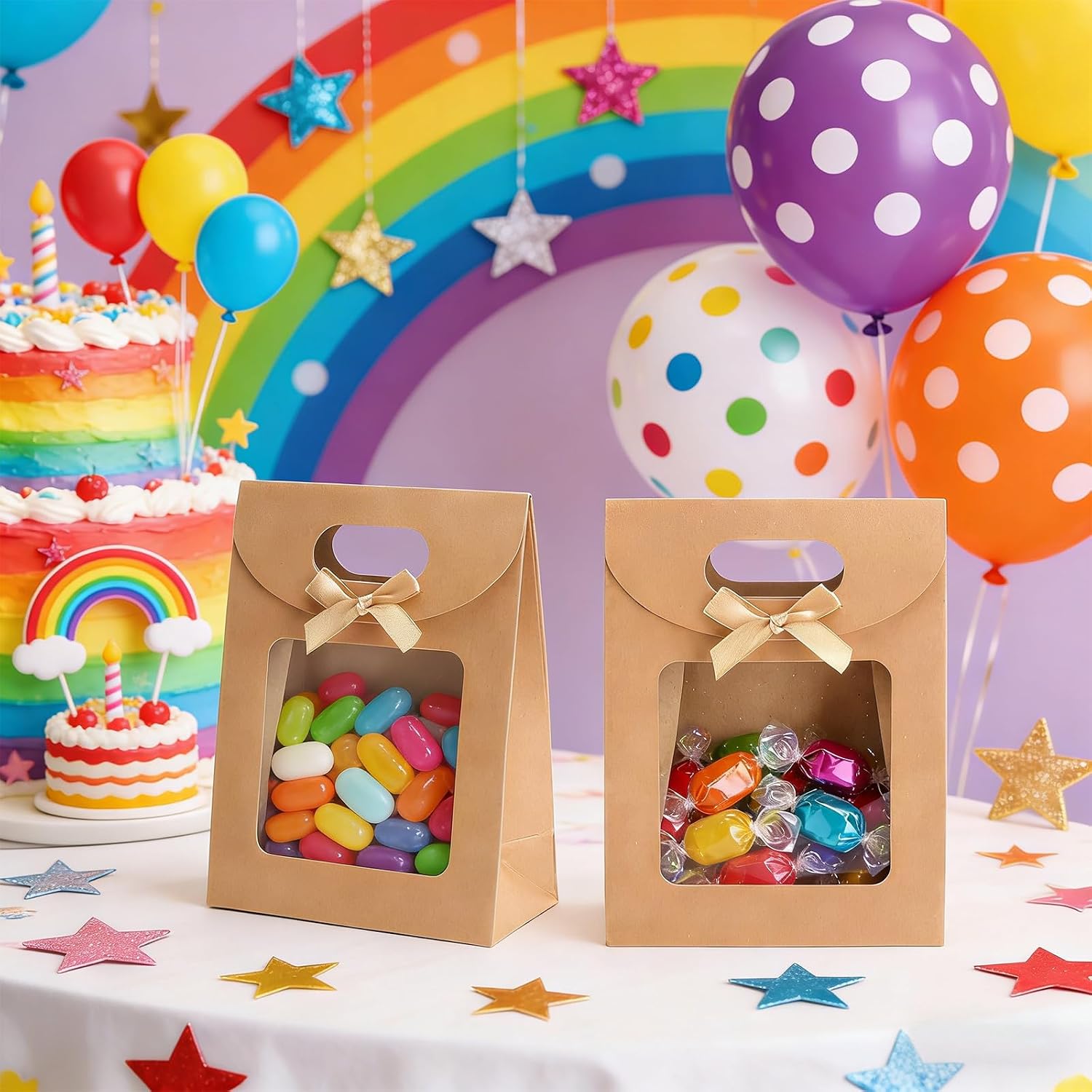 GZRXIOUS Pack of 12 Gift Bags with Window, Block Bottom Bags with Window Made of Kraft Paper, Paper Bags with Viewing Window, Gift Bags with Window for Biscuits, Chocolates, Gifts, Sweets – Bild 5