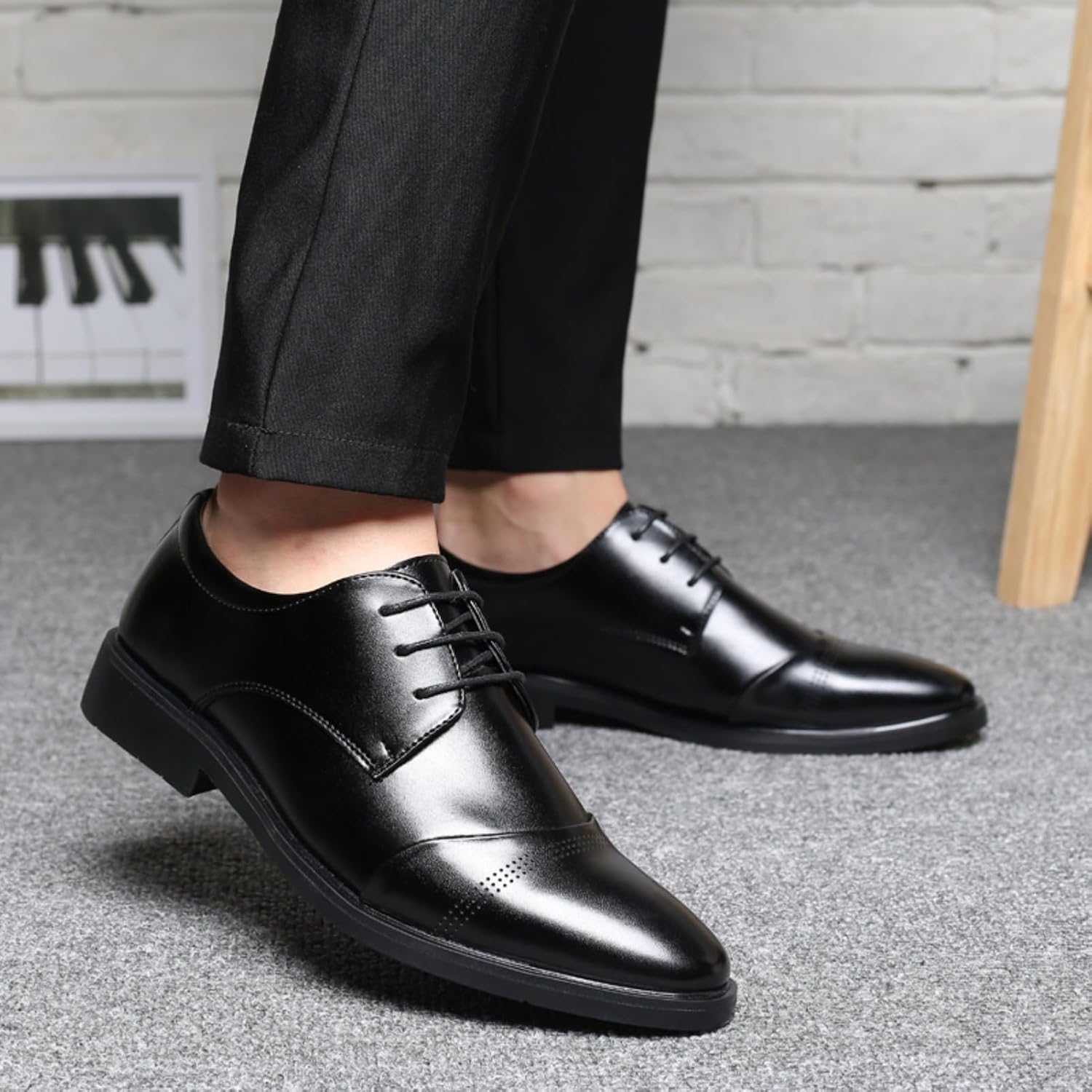 Derby Shoes Men's Oxford Suit Shoes Leather Shoes Business Shoes Formal Brogues Lace-Up Shoes Classic Lace-Up Shoes Black Brown 37-48 – Bild 2