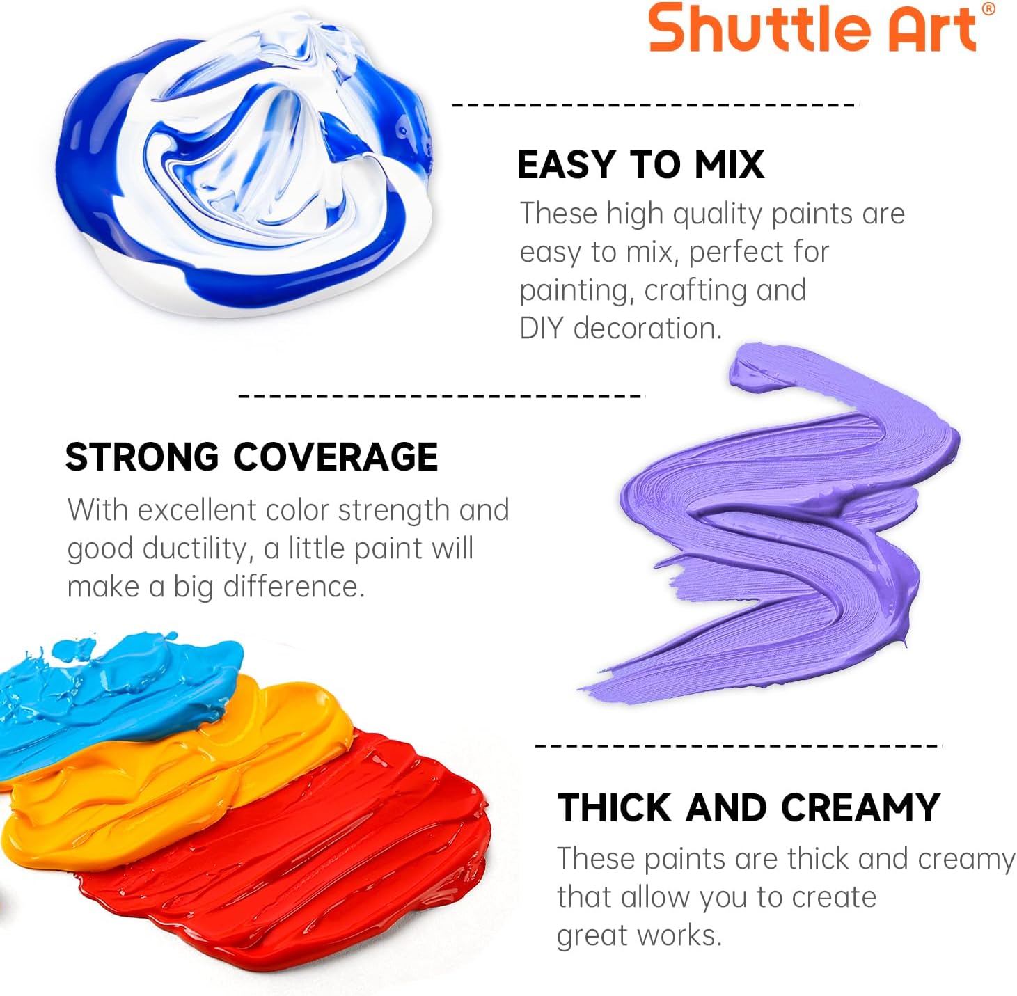 Shuttle Art 36 Colourful Acrylic Paint Set (60 ml Each) with 12 Brush Set – Bild 4